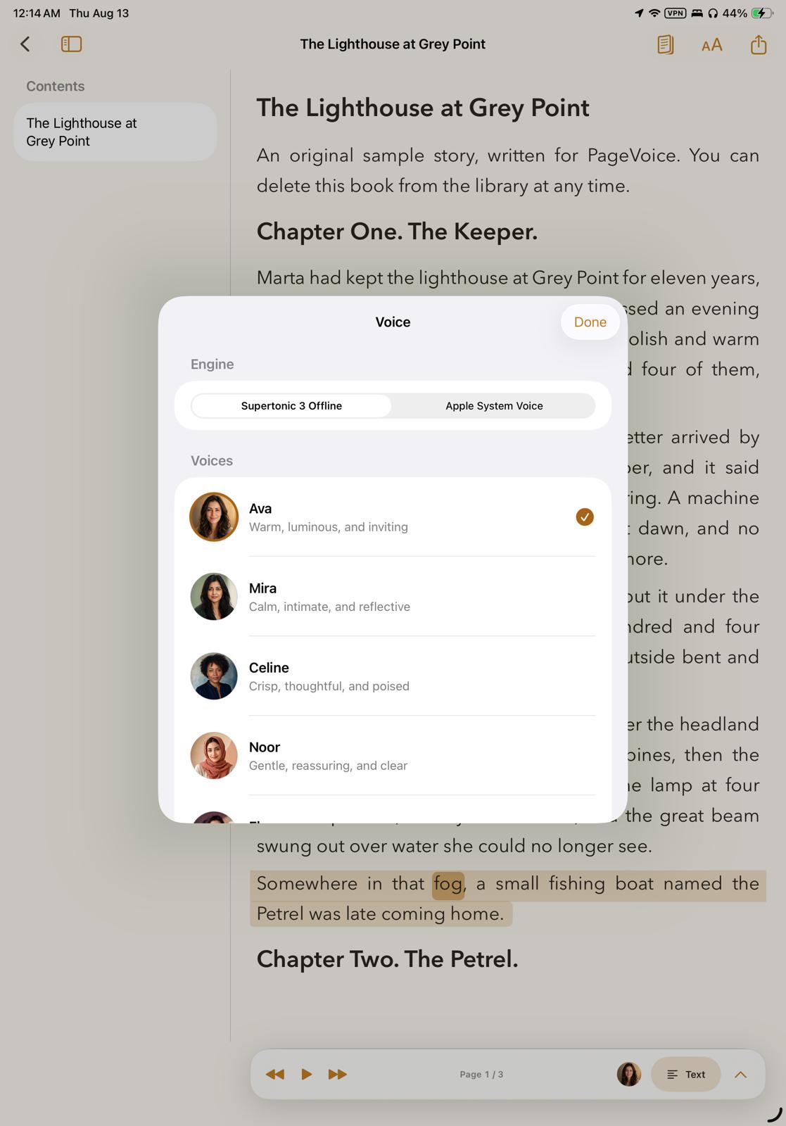 LeafWave Premium Voices selector on iPad